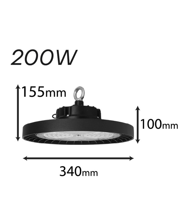 Faro Led Industriale UFO 200W 160lm/W 32000 LM Neutro 4000K IP65 90 Gradi Disco Rotondo Per Capannoni