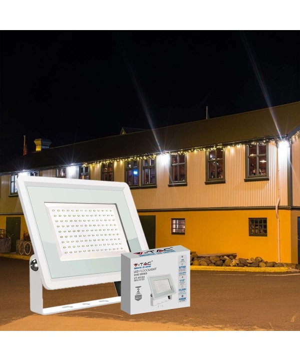 Faro Led Flood Light 100W 8700lm IP65 Slim 270x222x27mm Carcassa Bianca Luce 4000K SKU-6725