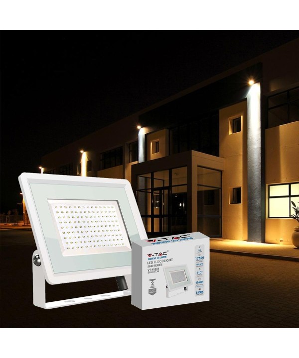 Faro Led Flood Light 200W 17600lm IP65 Slim 400x333x33mm Carcassa Bianca Luce 6400K SKU-6736