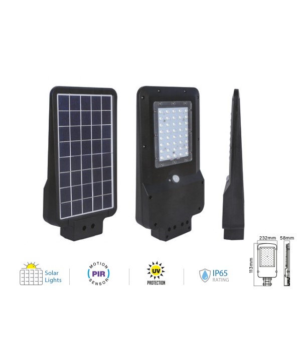 Lampione Stradale Led 15W Con Pannello Solare e Sensore Movimento 6400K Street Lamp Per Strada Giardino Villa SKU-8548