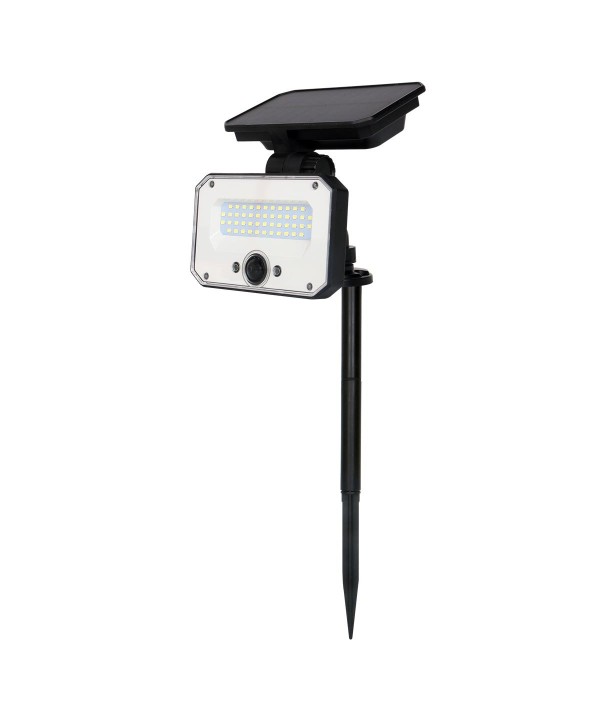 Faro Led Solare 10W 935LM IP65 4000K Montaggio Da Parete O A Terra Con Picchetto Con Sensore Movimento e Telecomando 4 Modalità