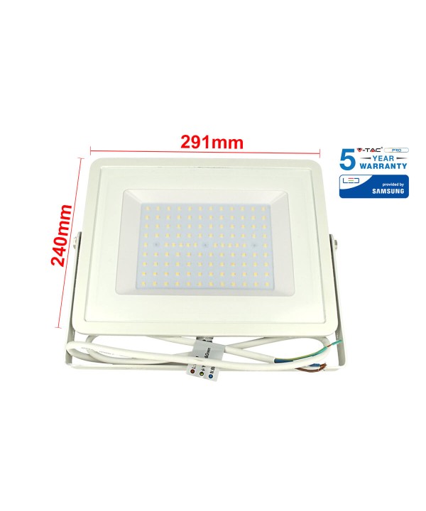 Faro Led Flood Light 100W IP65 Bianco Caldo 3000K Super Slim 30mm Carcassa Bianca Samsung Garanzia 5 Anni SKU-21415