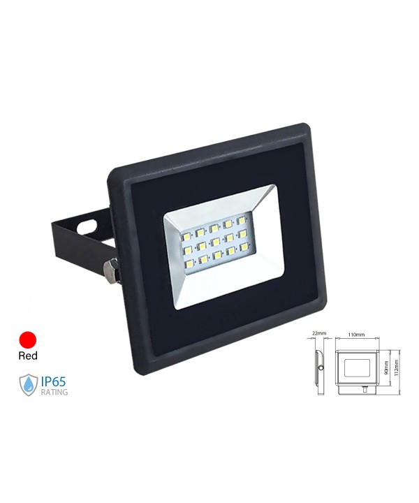 Faro Proiettore Led Flood Light 10W Colore Rosso IP65 Interno Esterno Carcassa Nera SKU-5989