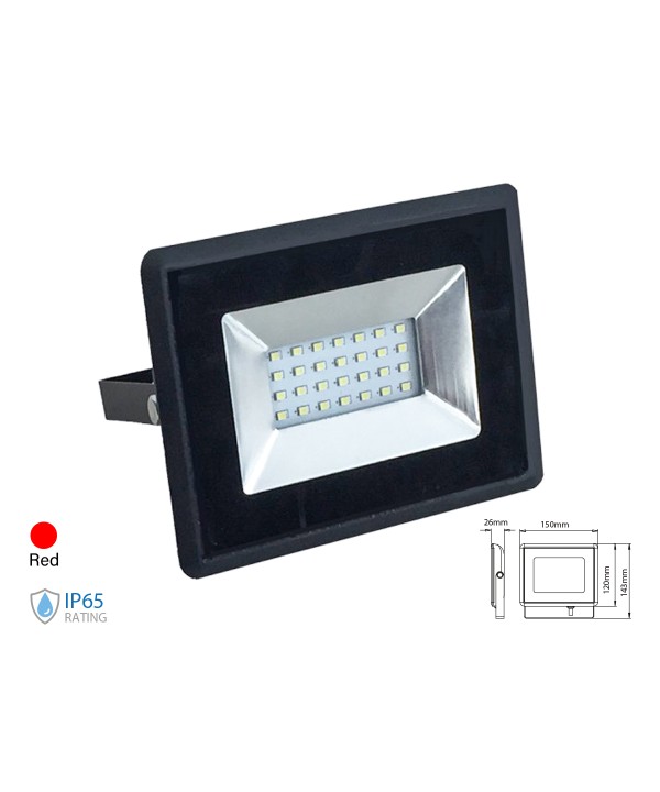 Faro Proiettore Led Flood Light 20W Colore Rosso IP65 Interno Esterno Carcassa Nera SKU-5992