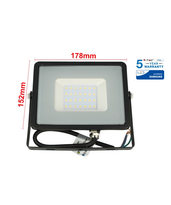 Faro Led Flood Light 30W IP65 Bianco Naturale Super Slim Carcassa Nera Smd Samsung Garanzia 5 Anni SKU-401