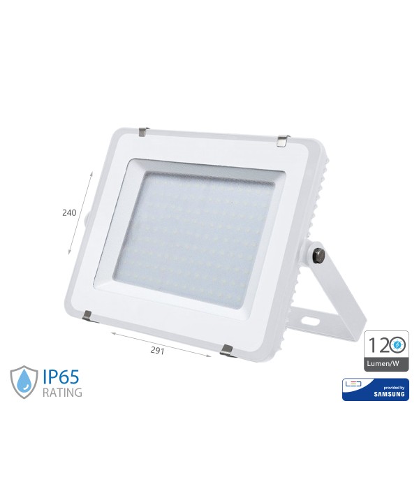 Faro Led Flood Slim Alta Luminosita 120lm/W 100W 12000lm Freddo 6400K Carcassa Bianca IP65 Chip Samsung SKU-21769