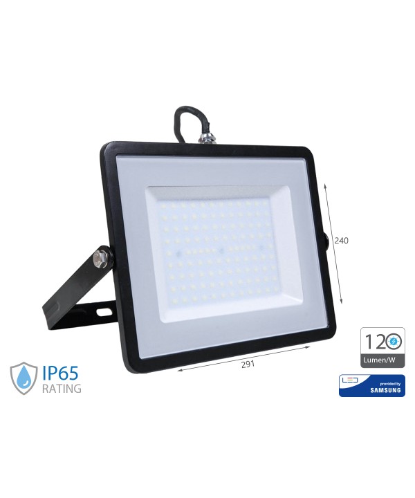 Faro Led Flood Slim Alta Luminosita 120lm/W 100W 12000lm Neutro 4000K Carcassa Nera IP65 Chip Samsung SKU-21766