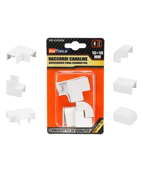 Kit Raccordi Canaline: 6 Pezzi, Disponibile in 3 Misure per un Montaggio Impeccabile, Uso elettrica domestica, industriale e commerciale. (15X10mm)