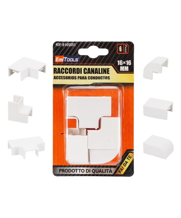 Kit Raccordi Canaline: 6 Pezzi, Disponibile in 3 Misure per un Montaggio Impeccabile, Uso elettrica domestica, industriale e commerciale (16X16mm)