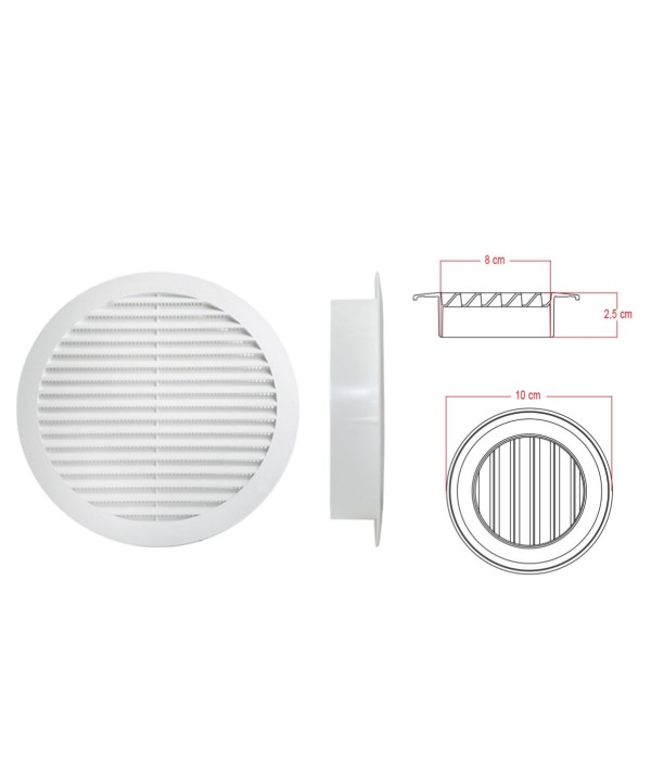 Griglia di Ventilazione Rotonda Griglia Aerazione In Plastica D100mm Foro 80mm Made In Italy