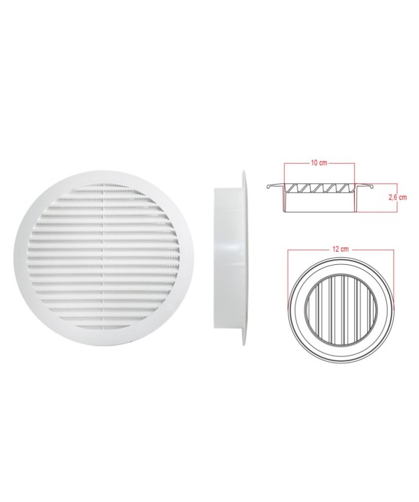 Griglia di Ventilazione Rotonda Griglia Aerazione In Plastica D120mm Foro 100mm Made In Italy