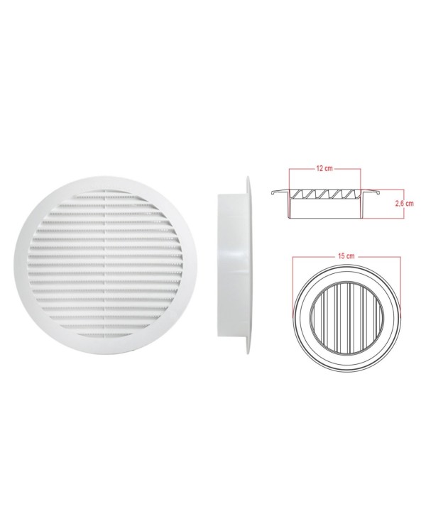 Griglia di Ventilazione Rotonda Griglia Aerazione In Plastica D150mm Foro 120mm Made In Italy