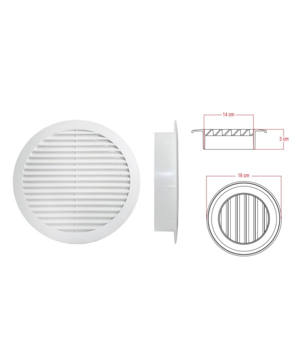 Griglia di Ventilazione Rotonda Griglia Aerazione In Plastica D160mm Foro 140mm Made In Italy