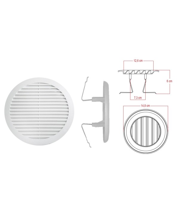 Griglia di Ventilazione Rotonda Con Molla D148mm Foro Regolabile 80-125mm Made In Italy