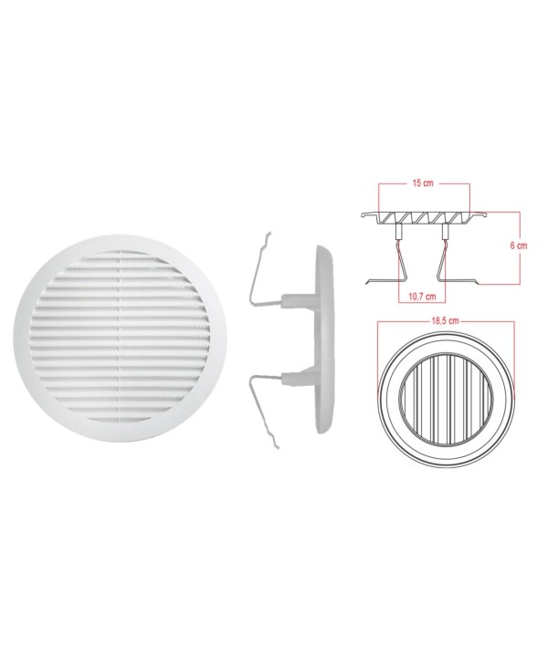 Griglia di Ventilazione Rotonda Con Molla D185mm Foro Regolabile 120-160mm Made In Italy