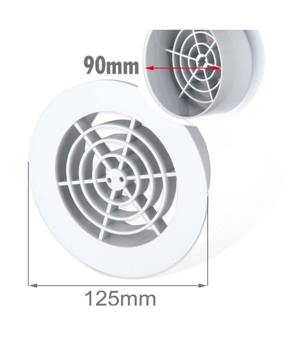 Griglia di Ventilazione Rotonda Griglia Aerazione In Plastica D125mm Foro 90mm H40mm