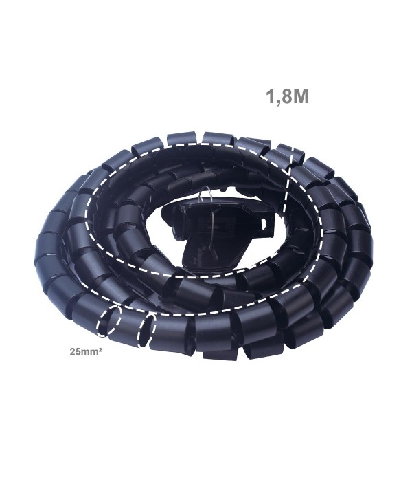 Spirale Avvolgi Cavo Flessibile Guaina Raccogli Organizzer Cavi Fermaglio Guidafilo Incluso 1,8M D25mm Nero