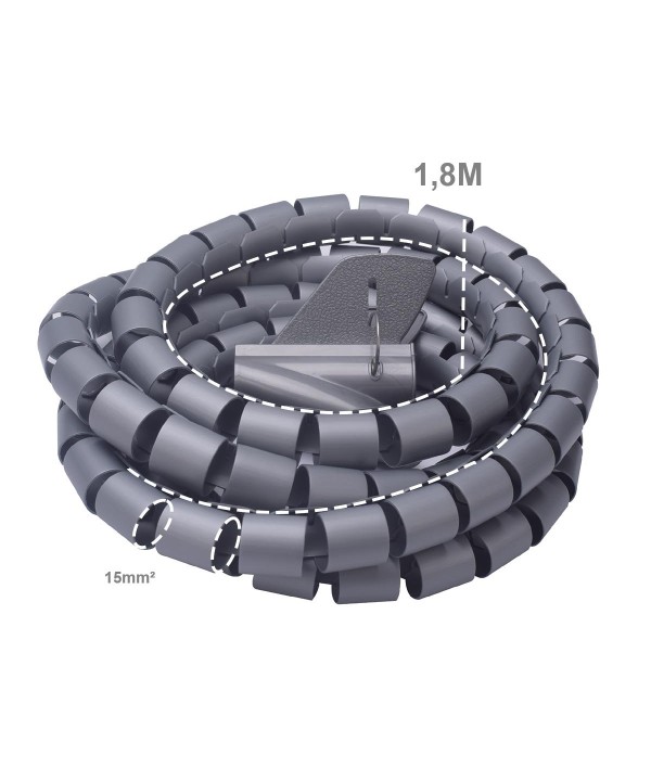 Spirale Avvolgi Cavo Flessibile Guaina Raccogli Organizzer Cavi Fermaglio Guidafilo Incluso 1,8M D15mm Grigio