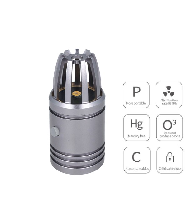 Mini Lampada Germicida UVC Disinfezione Sanificazione Per Auto Furgone Camper Ricaricabile Colore Grigio