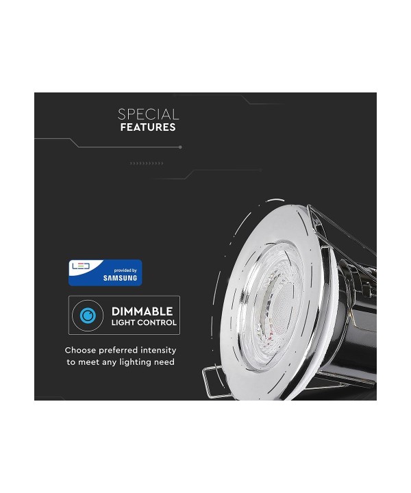 Faretto Led da Incasso Dimmerabile 5W 3000K Colore Cromato IP65 Resistente al Fuoco Senza Driver SKU-8175