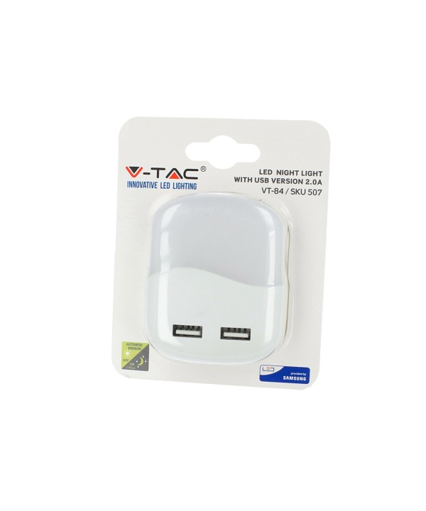Segnapasso Led Notturno Quadrato 3000K Caricabatteria 2 Porte USB Caricatore 2A Sensore Crepuscolare SKU-507