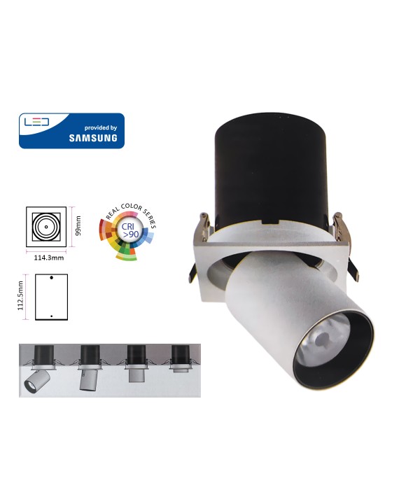 Faretto Led COB da Incasso 18W 4000K Quadrato CRI 90 Angolo 24 Orientabile Snooker 360 Chip Samsung SKU-20049