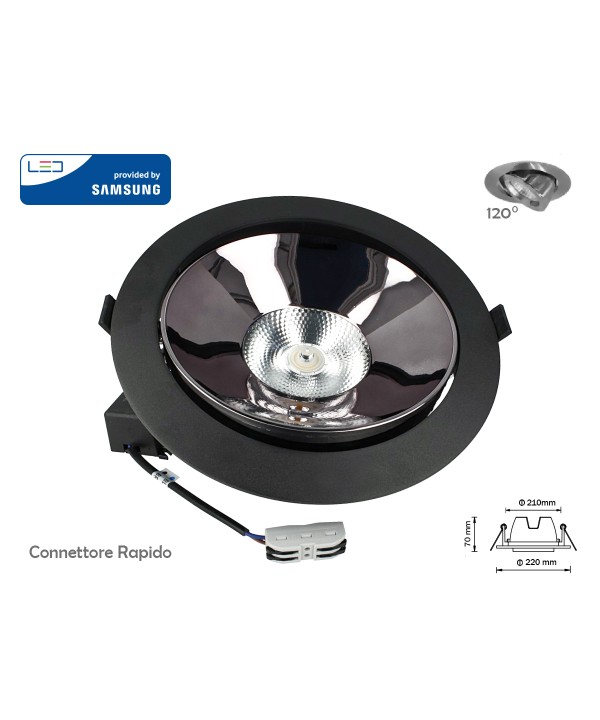 Faretto Led COB da Incasso 30W 4000K Rotondo Riflettore Orientabile Carcassa Nera Chip Samsung SKU-2120058