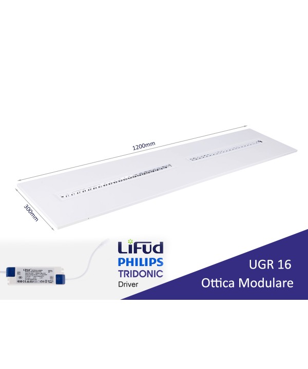 Pannello Led Con Ottica Modulare UGR 16 Bianco Neutro 30W 30X120cm 150LM/W Per Ufficio Enti Pubblici