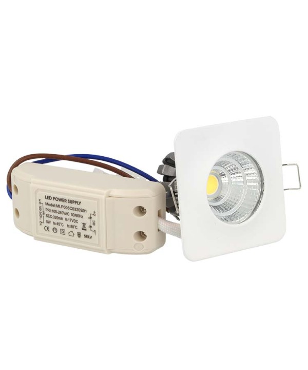 Mini Faretto Led Da Incasso Quadrato 3W Bianco Caldo 24 Gradi