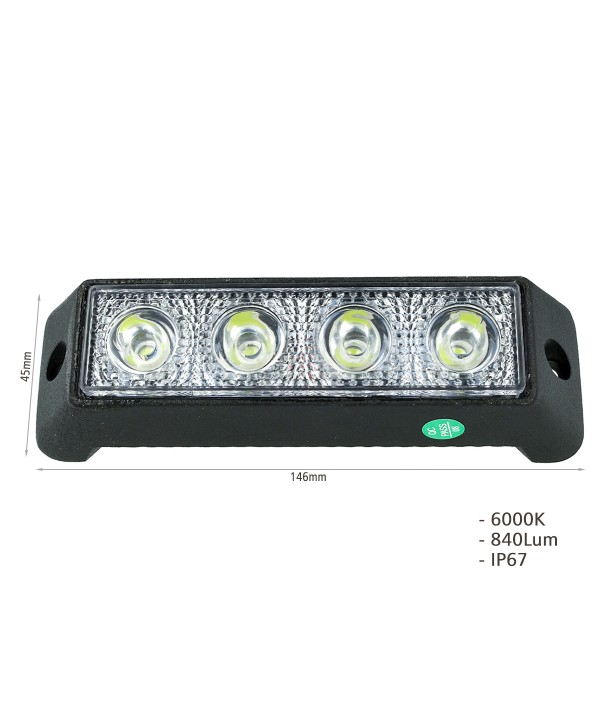 Fanale Luci Diurne A Led DRL Work Light Faro Da Lavoro 12V 24V 12W (4X3W) IP67 Bianco