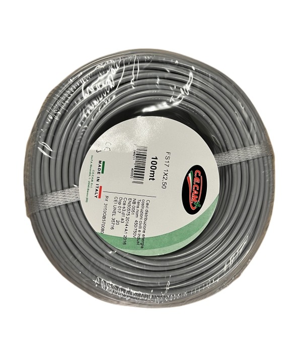 100mt Cavo Elettrico FS17 450/750V Unipolare 1X2.5mm Colore Grigio Made In Italy