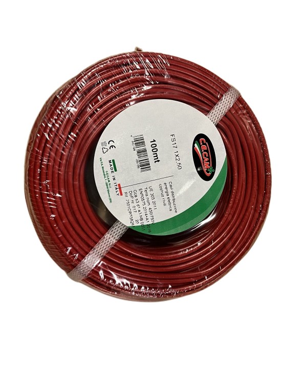 100mt Cavo Elettrico FS17 450/750V Unipolare 1X2.5mm Colore Rosso Made In Italy