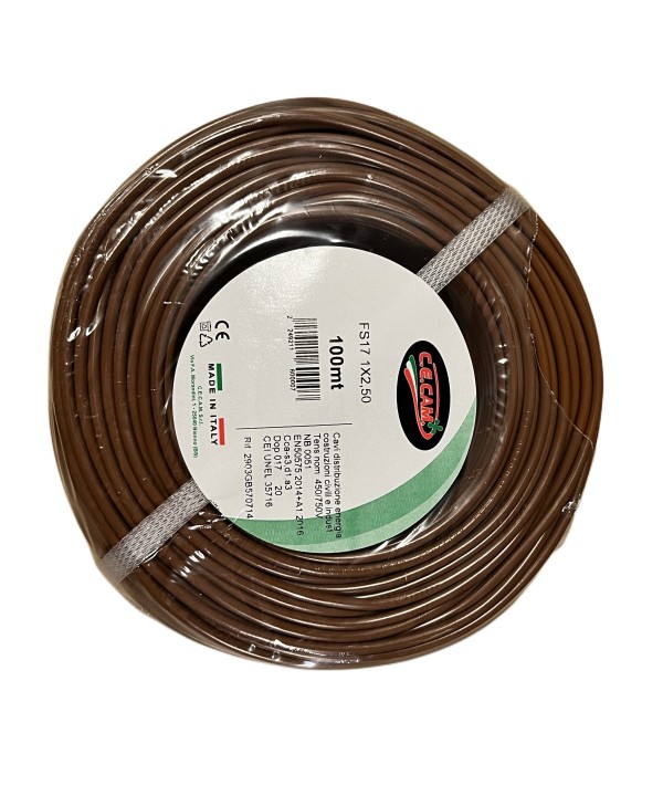 100mt Cavo Elettrico FS17 450/750V Unipolare 1X2.5mm Colore Marrone Made In Italy