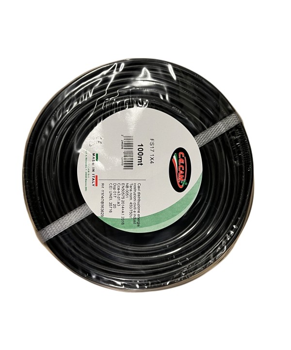 100mt Cavo Elettrico FS17 450/750V Unipolare 1X4mm Colore Nero Made In Italy