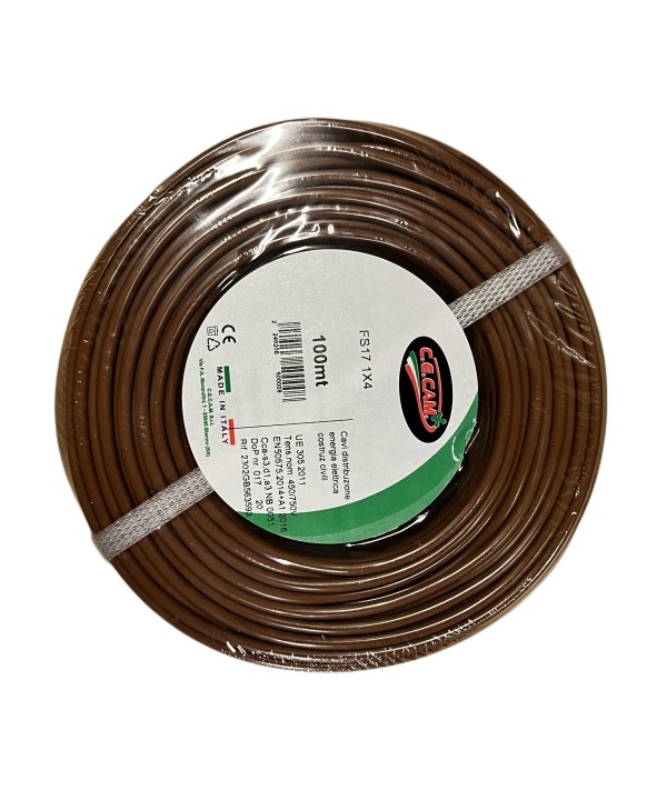 100mt Cavo Elettrico FS17 450/750V Unipolare 1X4mm Colore Marrone Made In Italy