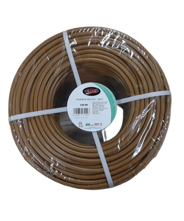 100mt Cavo Elettrico FS18OR18 450/750V Multipolari 3X2.5mm D8.7 Made In Italy