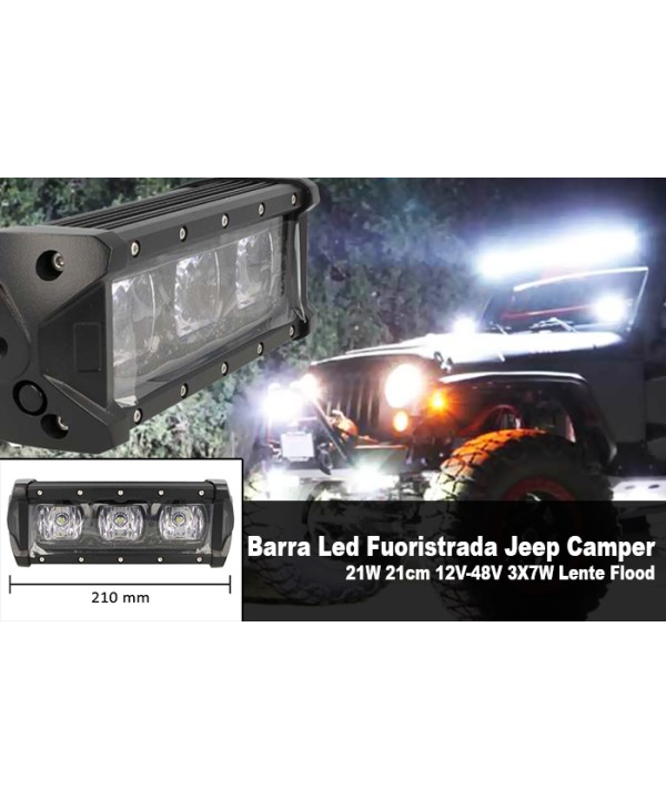 Barra Led Fuoristrada Work Light Bar 21W 21cm 12V-48V 3X7W Lente Flood