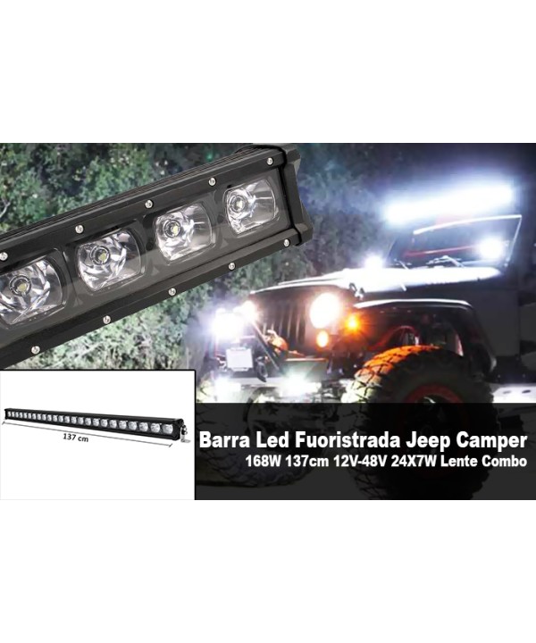 Barra Led Fuoristrada Work Light Bar 168W 137cm 12V-48V 24X7W Lente Combo