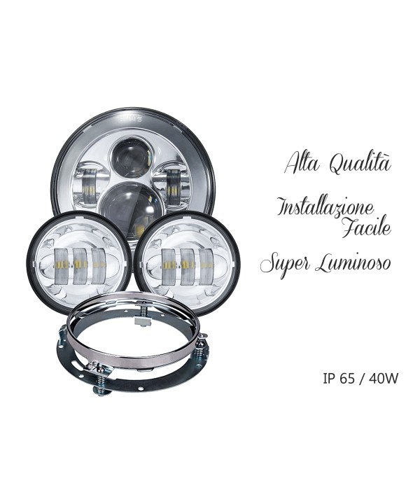 Faro Led 7 Pollici 40W Headlight Proiettore + 2 Luci Led 4,5 Pollici 30W Fendinebbia Compreso Staffa di Fissaggio Per Moto Harley Davidson