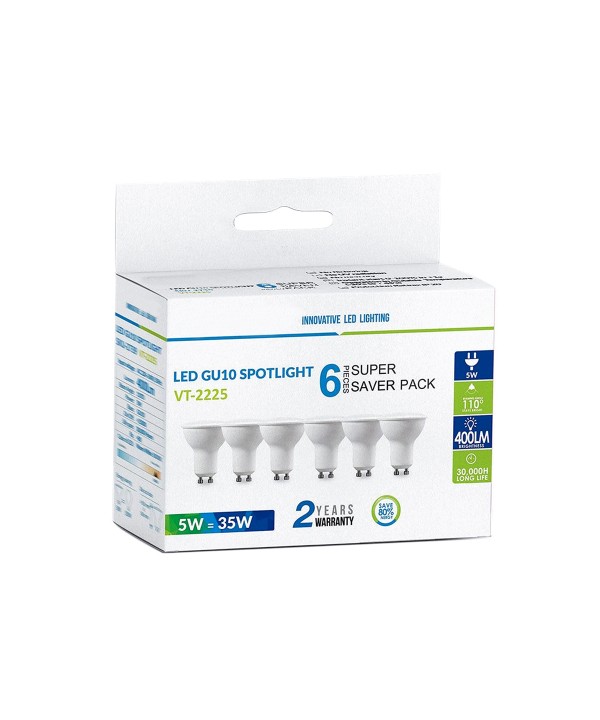 6 PZ Lampada Led GU10 5W 220V 110 Gradi Bianco Freddo 6400K Diffusore Opale SKU-212741