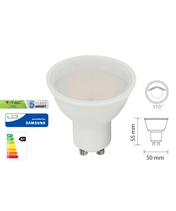 Lampada Led GU10 5W 220V 110 Gradi Bianco Caldo 3000K Diffusore Opale Chip Smd Samsung Garanzia 5 Anni SKU-21201