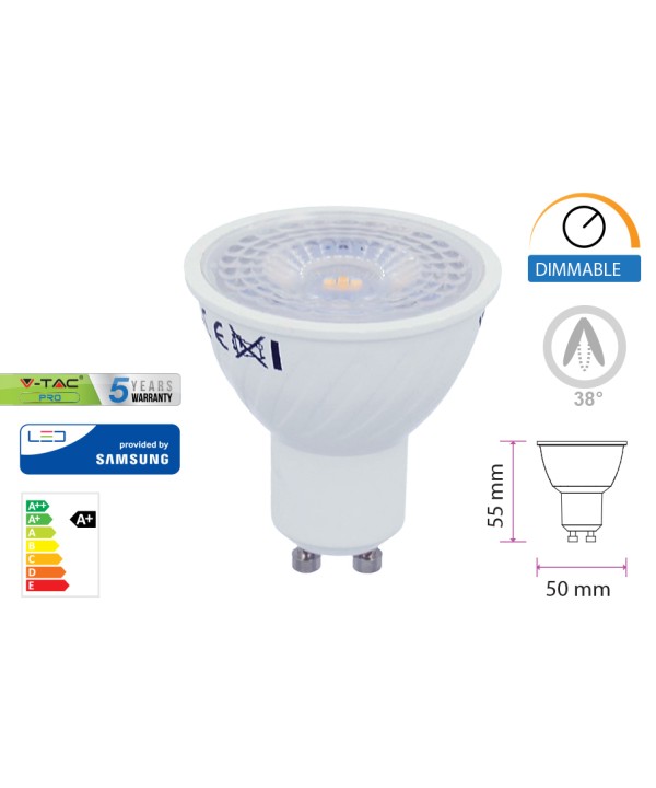 Lampada Led GU10 Dimmerabile 6,5W 38 Gradi 220V Bianco Neutro 4000K Chip Samsung Garanzia 5 Anni SKU-21196