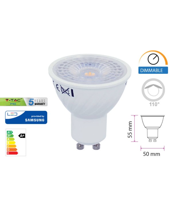 Lampada Led GU10 Dimmerabile 6,5W 110 Gradi 220V Bianco Freddo 6400K Chip Samsung Garanzia 5 Anni SKU-21200