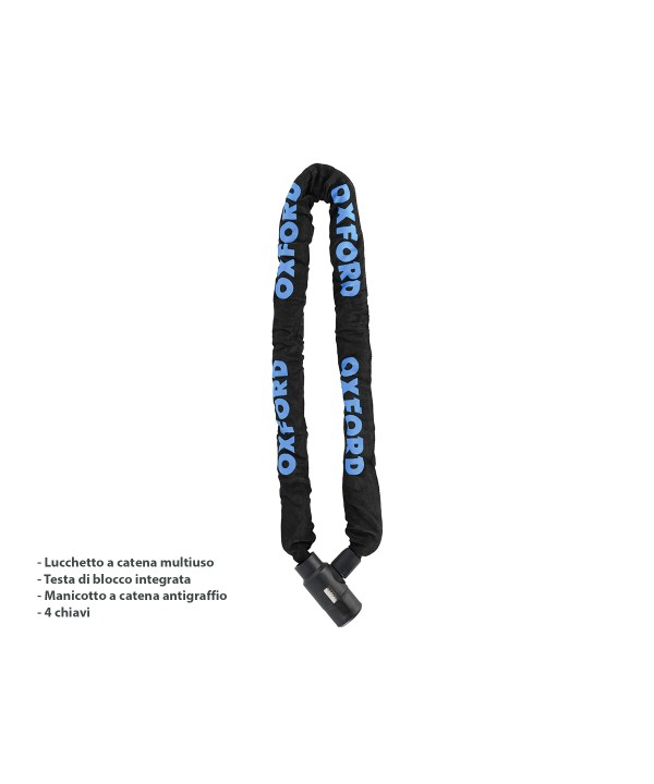 Catena Moto Oxford GP OF178 Chain Lock 150cm Maglia Quadra 8mm Con 4 Chiavi