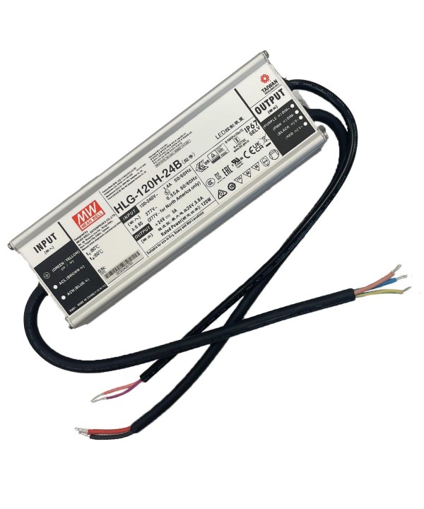 Meanwell HLG-120H-24B Alimentatore Led Driver CC CV Dimmerabile 120W 24V 5A IP67 Input 220V 110V