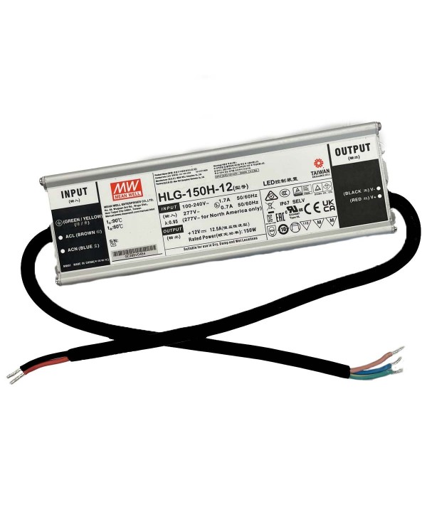 Meanwell HLG-150H-12 Alimentatore Led Driver CC CV 150W 12V 12,5A IP67 Input 220V 110V