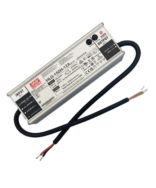 Meanwell HLG-150H-12A Alimentatore Led Driver CC CV 150W 12V 12,5A IP67 Input 220V 110V