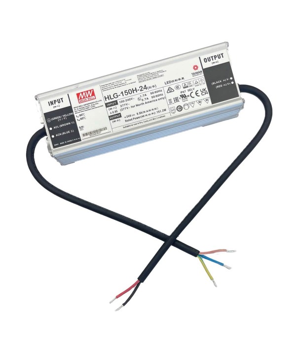 Meanwell HLG-150H-24 Alimentatore Led Driver CC CV 150W 24V 6,3A IP67 Input 220V 110V