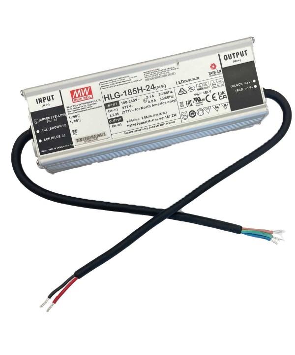 Meanwell HLG-185H-24 Alimentatore Led Driver CC CV 185W 24V 7,8A IP67 Input 220V 110V