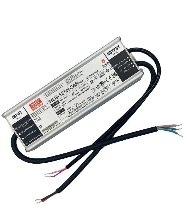 Meanwell HLG-185H-24B Alimentatore Led Driver CC CV Dimmerabile 185W 24V 7,8A IP67 Input 220V 110V